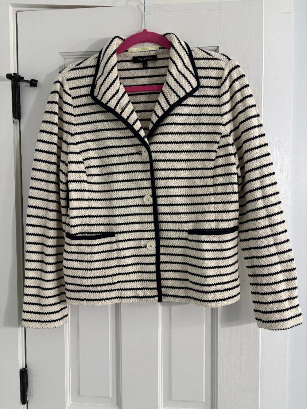 Talbots Striped Knit Blazer - Navy/Cream - Medium